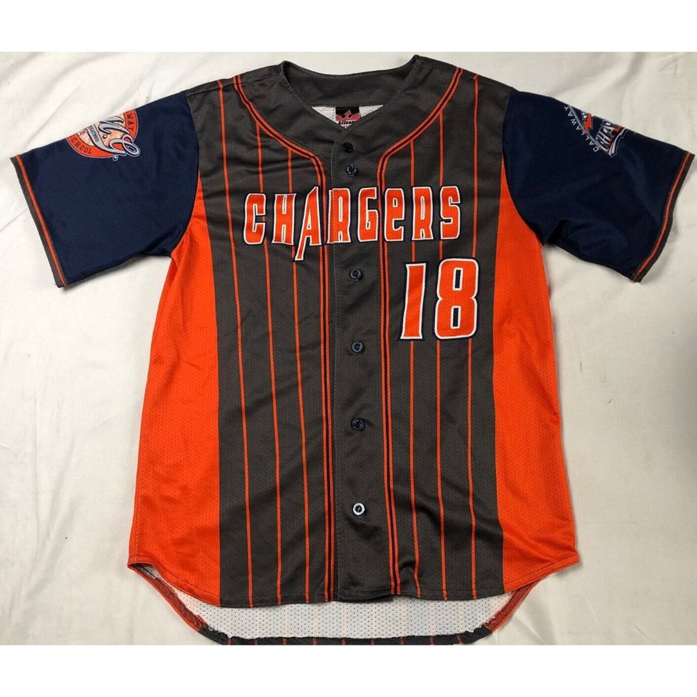 Alleson Athletic Jersey Baseball Striped Chargers #18 Button Kaedabess Orange S
